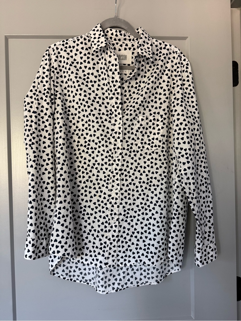 Grayson The Hero Shirt 3 M White Heart Print Button Down Top Frank & Eileen